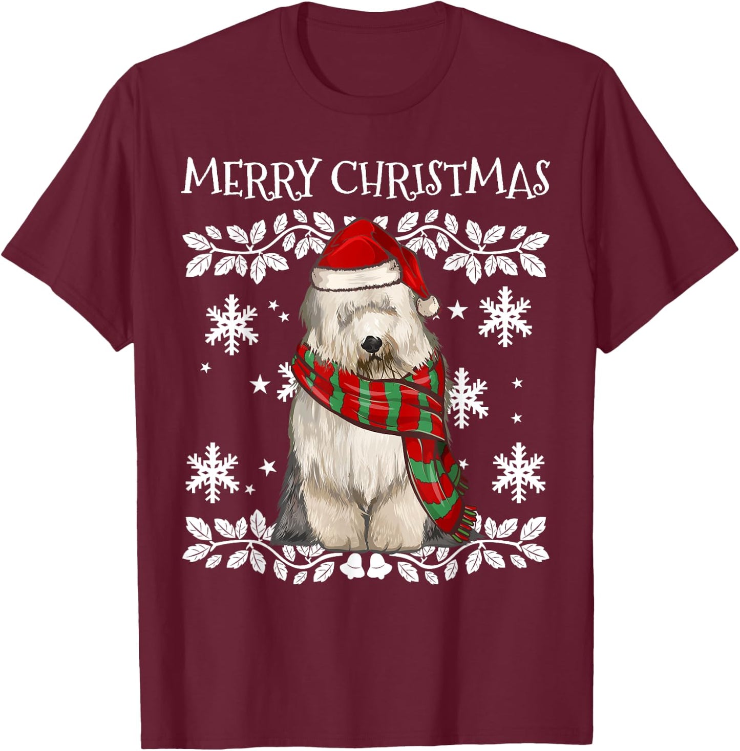 Merry Christmas Ornament Old English Sheepdog Xmas Santa T-Shirt - T-Shirt | Maroon