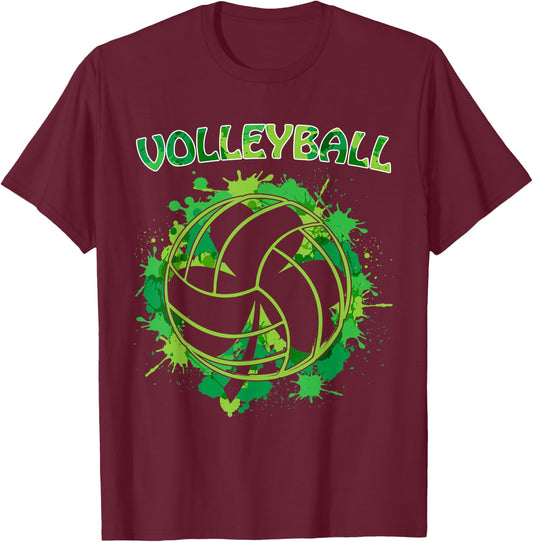 Happy St Patrick's Day Gifts Shamrock With Volleyball Sport T-Shirt - T-Shirt | Maroon