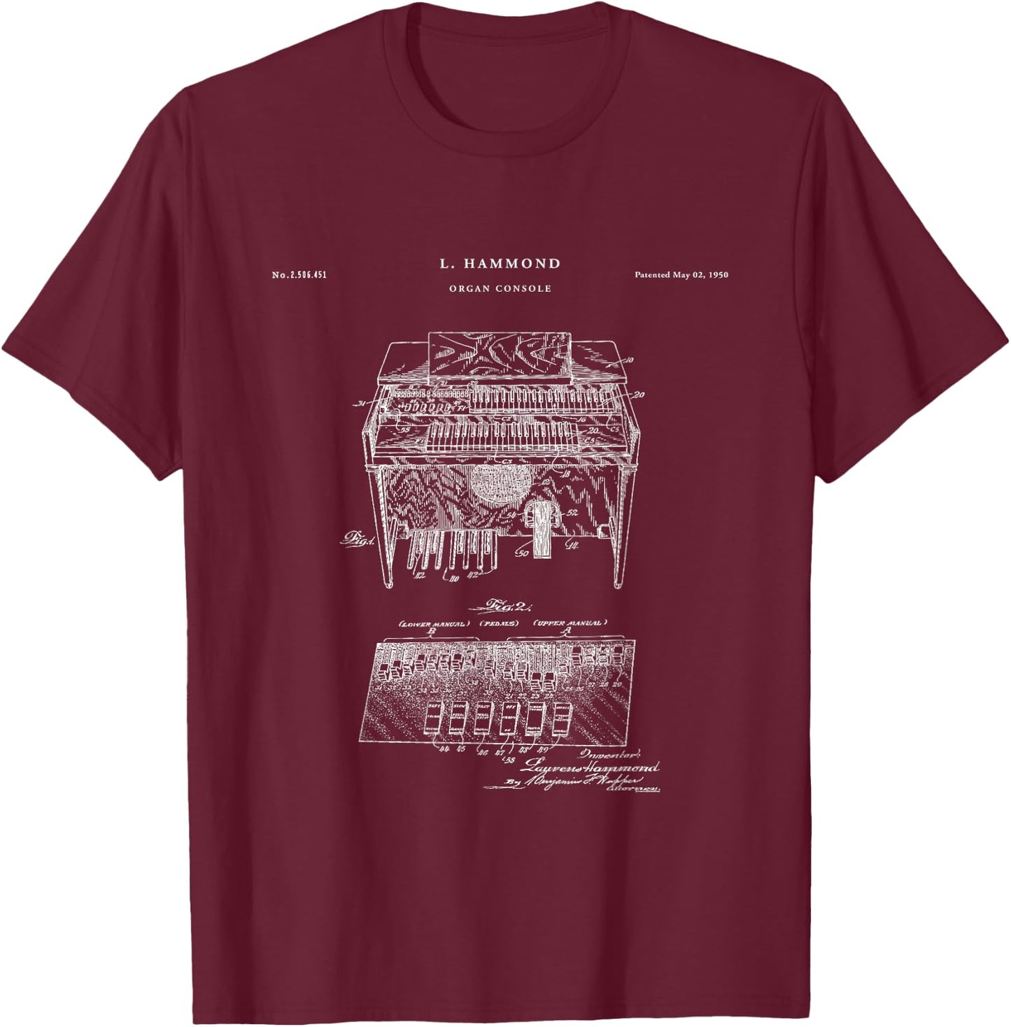 Hammond Organ Patent - music T-Shirt - T-Shirt | Maroon