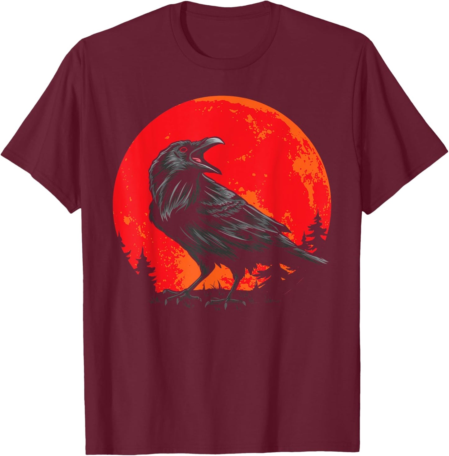 Red Moon Black Crow Gothic Animal Bird Spooky Forest Raven T-Shirt - T-Shirt | Maroon