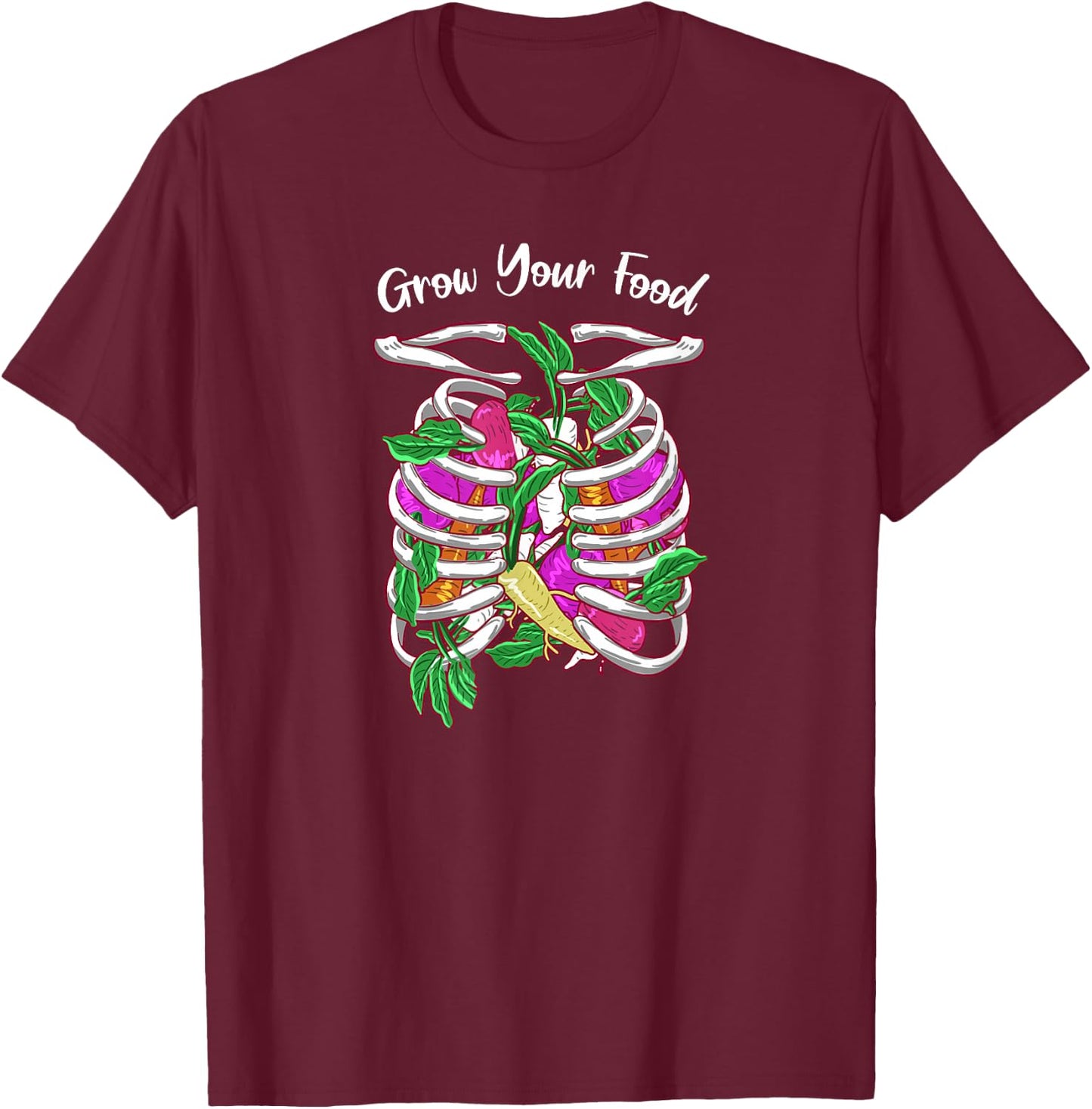 Grow Your Food Skeleton Funny Garden Plant Green Thumb Gift T-Shirt - T-Shirt | Maroon