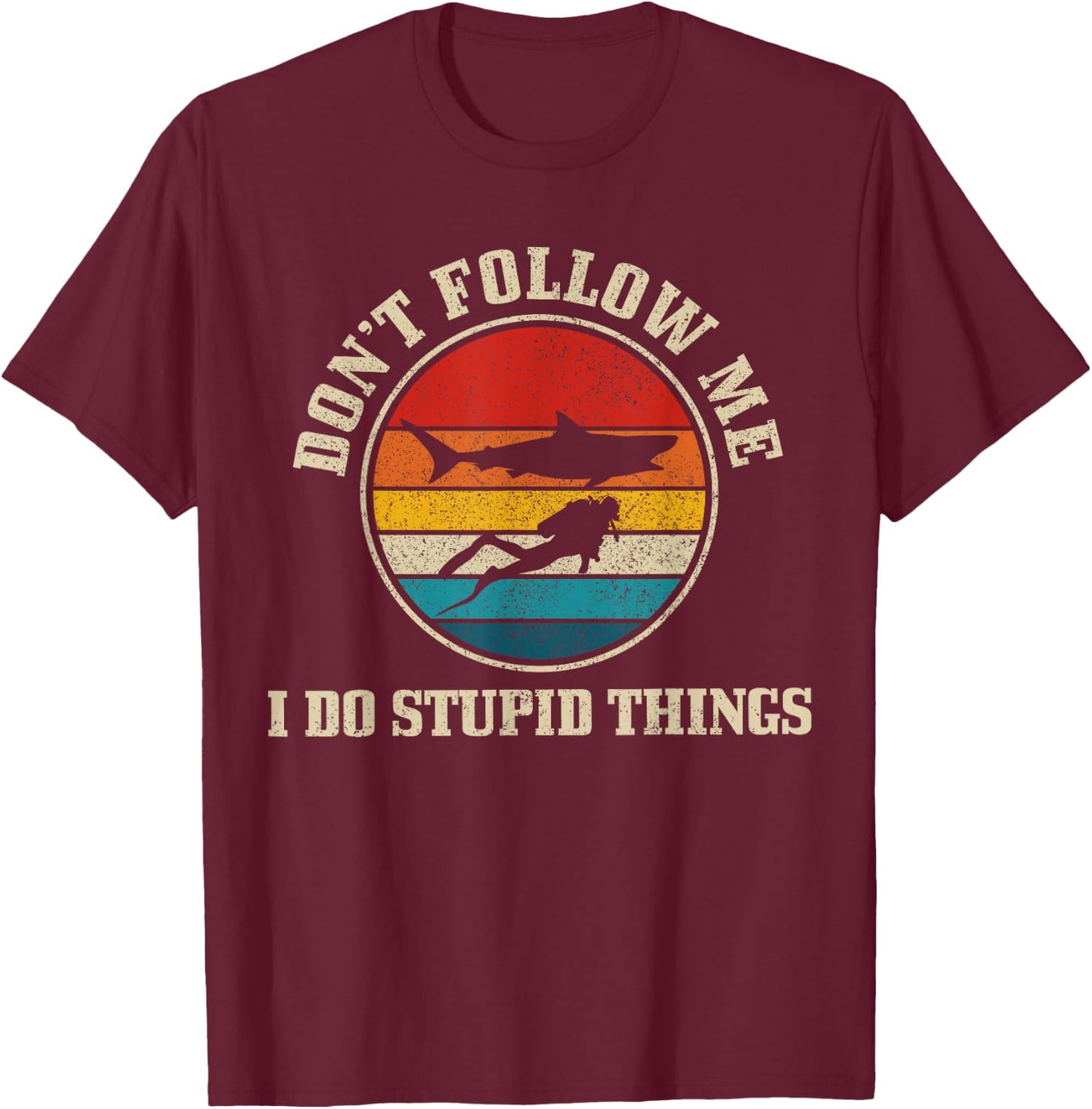 Diver Vintage Funny Shark Diving Gift T-Shirt - T-Shirt | Maroon