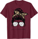 Volleyball Mom Leopard Ball messy hair bun Mother's Day T-Shirt - T-Shirt | Maroon