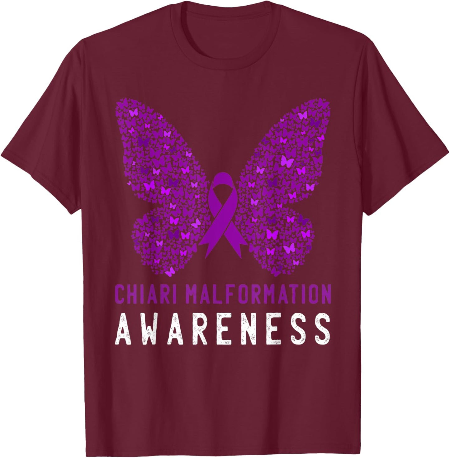 Butterfly Chiari Malformation Awareness Month Purple Ribbon T-Shirt - T-Shirt | Maroon