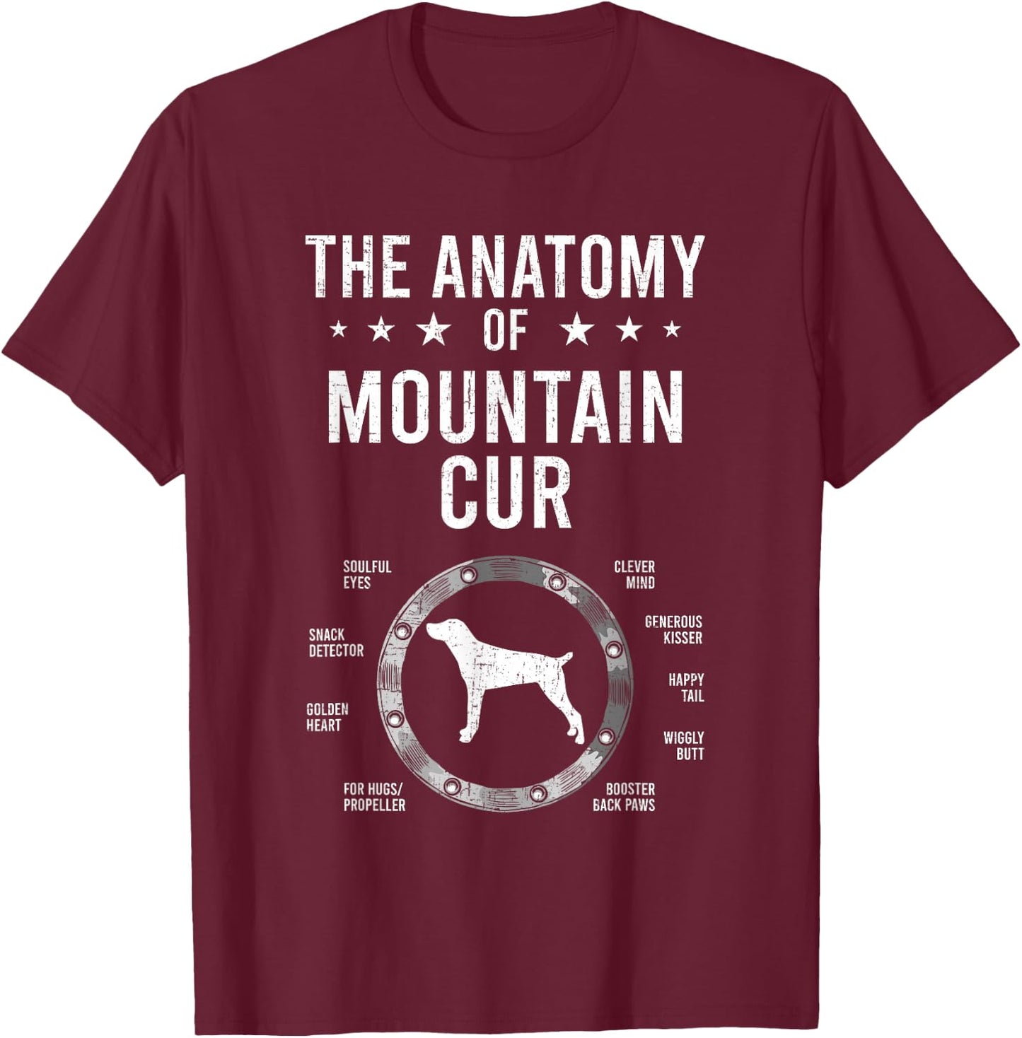 Anatomy of Mountain Cur Dog Lover T-Shirt - T-Shirt | Maroon