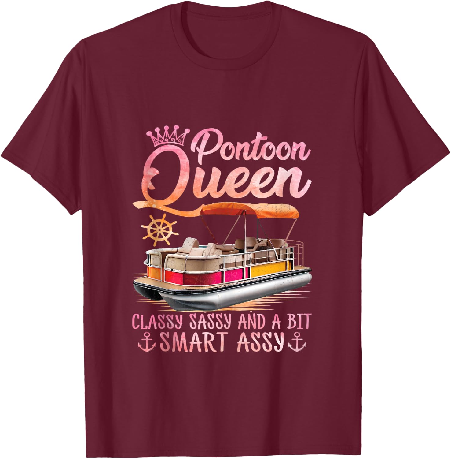 Pontoon Queen Pontoon Boat Party Lake Pontooning Summer Trip T-Shirt - T-Shirt | Maroon