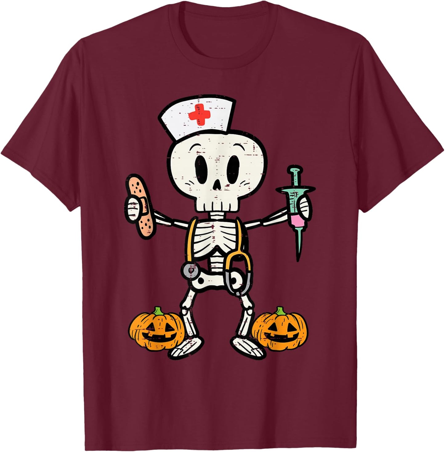 Halloween Nicu Nurse Skeleton Scrub Top Costume Women Men T-Shirt - T-Shirt | Maroon