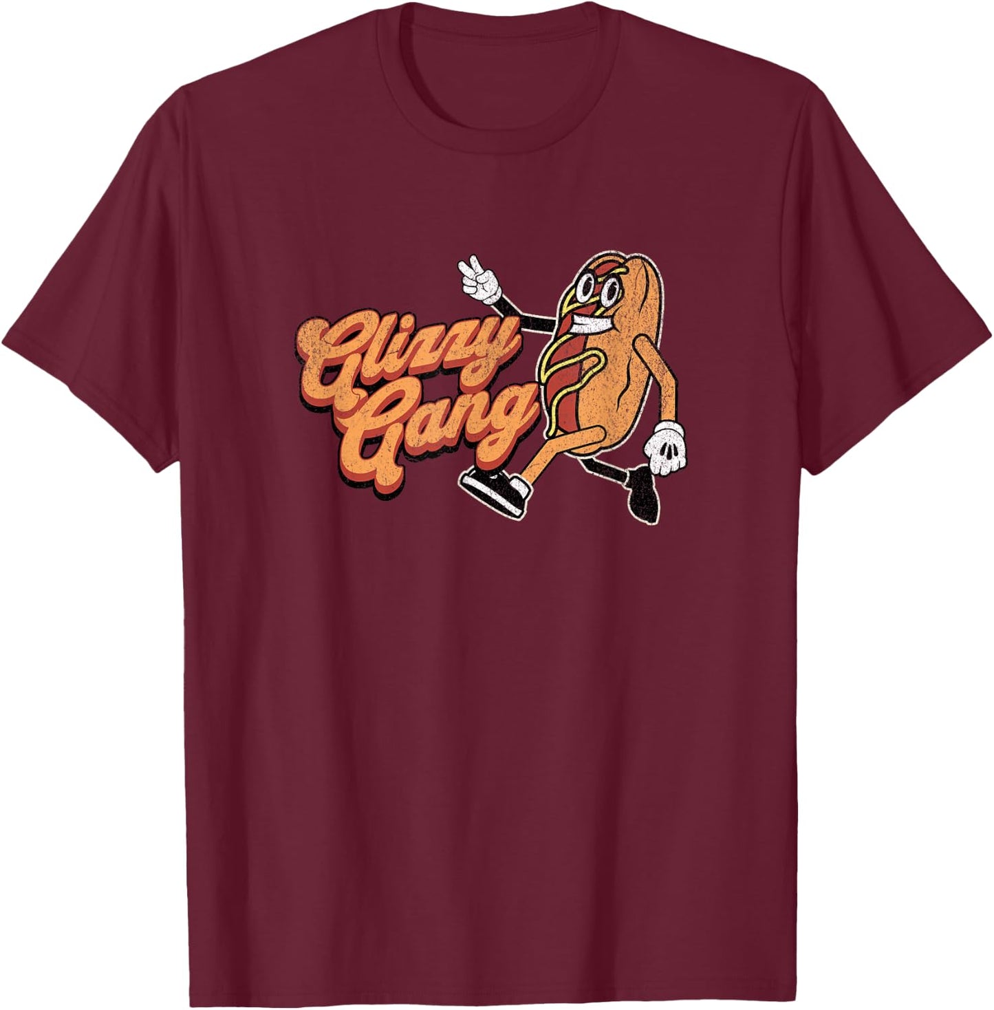 Glizzy Gang Hotdog Vintage Retro Funny Gift T-Shirt - T-Shirt | Maroon