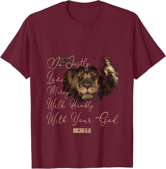 Micah 6:8 T Bible Verse Do Justice Love Mercy Walk Humbly T T-Shirt - T-Shirt | Maroon
