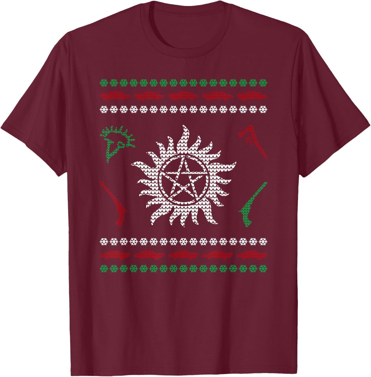 Pentagram Ugly Christmas I Sam Dean Ugly Sweater T-Shirt - T-Shirt | Maroon
