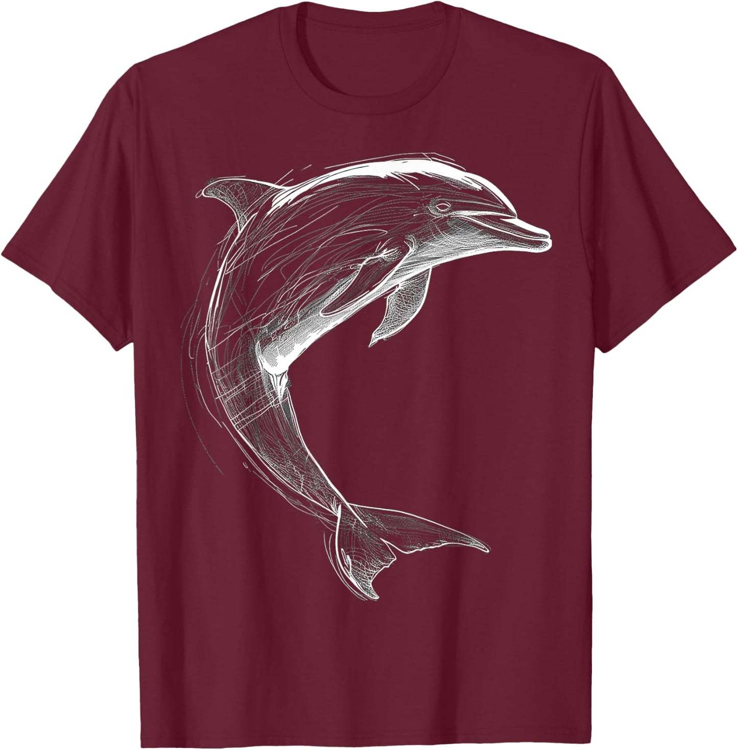 @n!mal Dolphin Lover Drawing Illustration Art Graphic Dolphin , Small T-Shirt - T-Shirt | Maroon