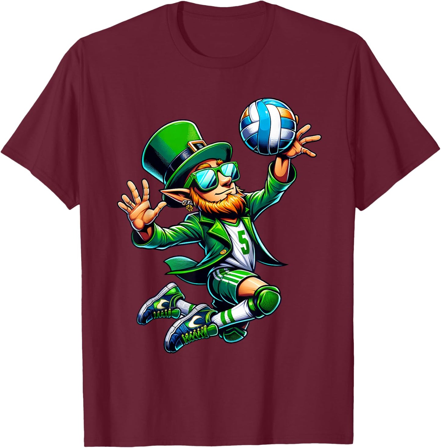 Leprechaun Playing Volleyball St Patricks Day Sport Men Boys T-Shirt - T-Shirt | Maroon