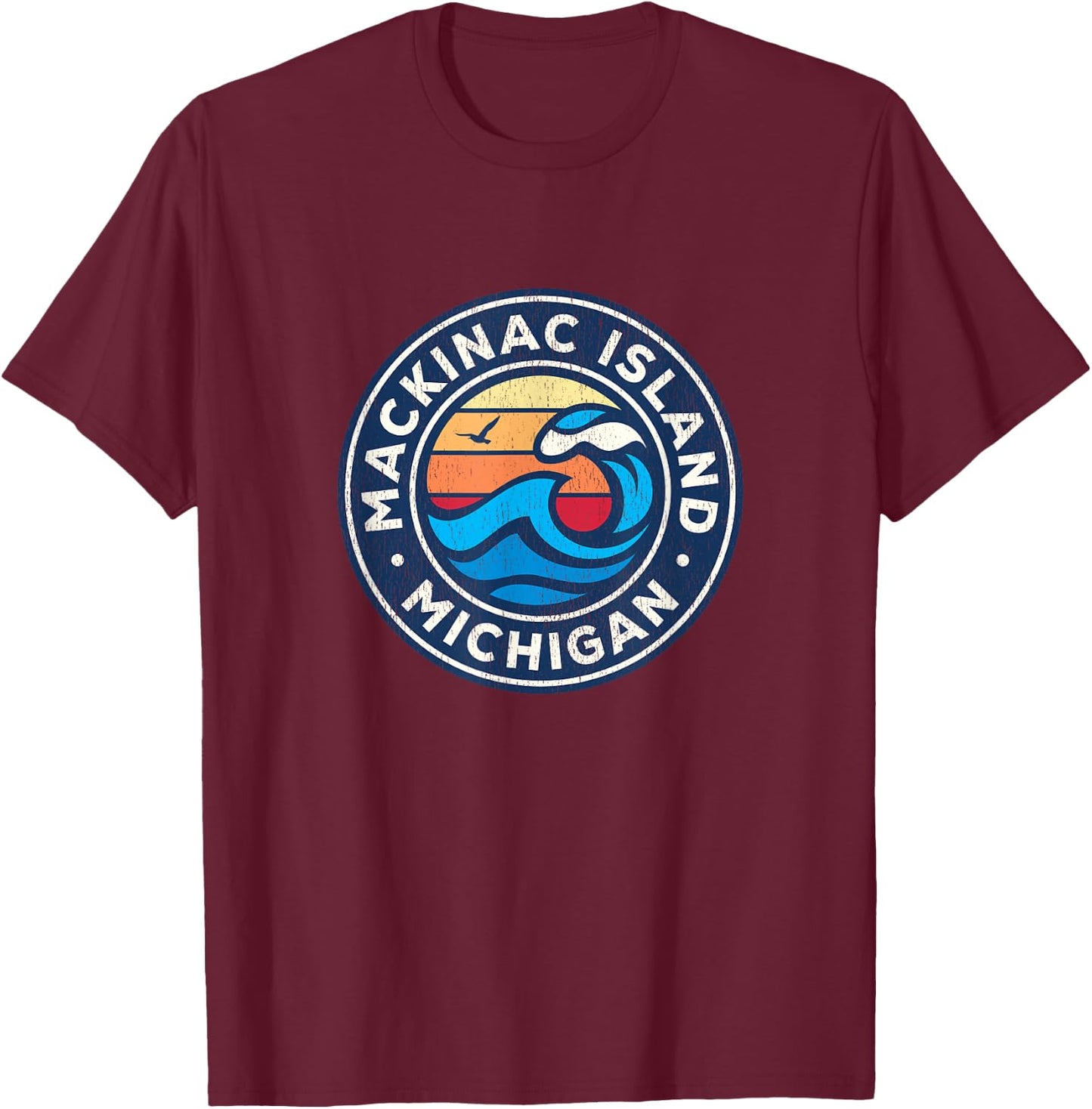 Mackinac Island Michigan MI Vintage Nautical Waves Design T-Shirt - T-Shirt | Maroon
