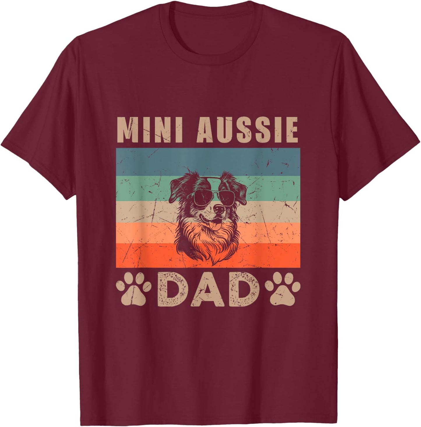 Vintage Mini Aussie Dad Gifts Funny Dog Lover Father's Day Men Women Kids T-Shirt - T-Shirt | Maroon