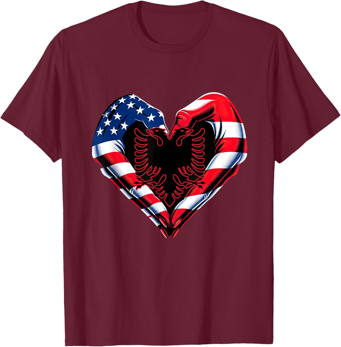 Skanderbeg Albanian Heartbeat ECG Eagle Kosovo Albanian T-Shirt - T-Shirt | Maroon
