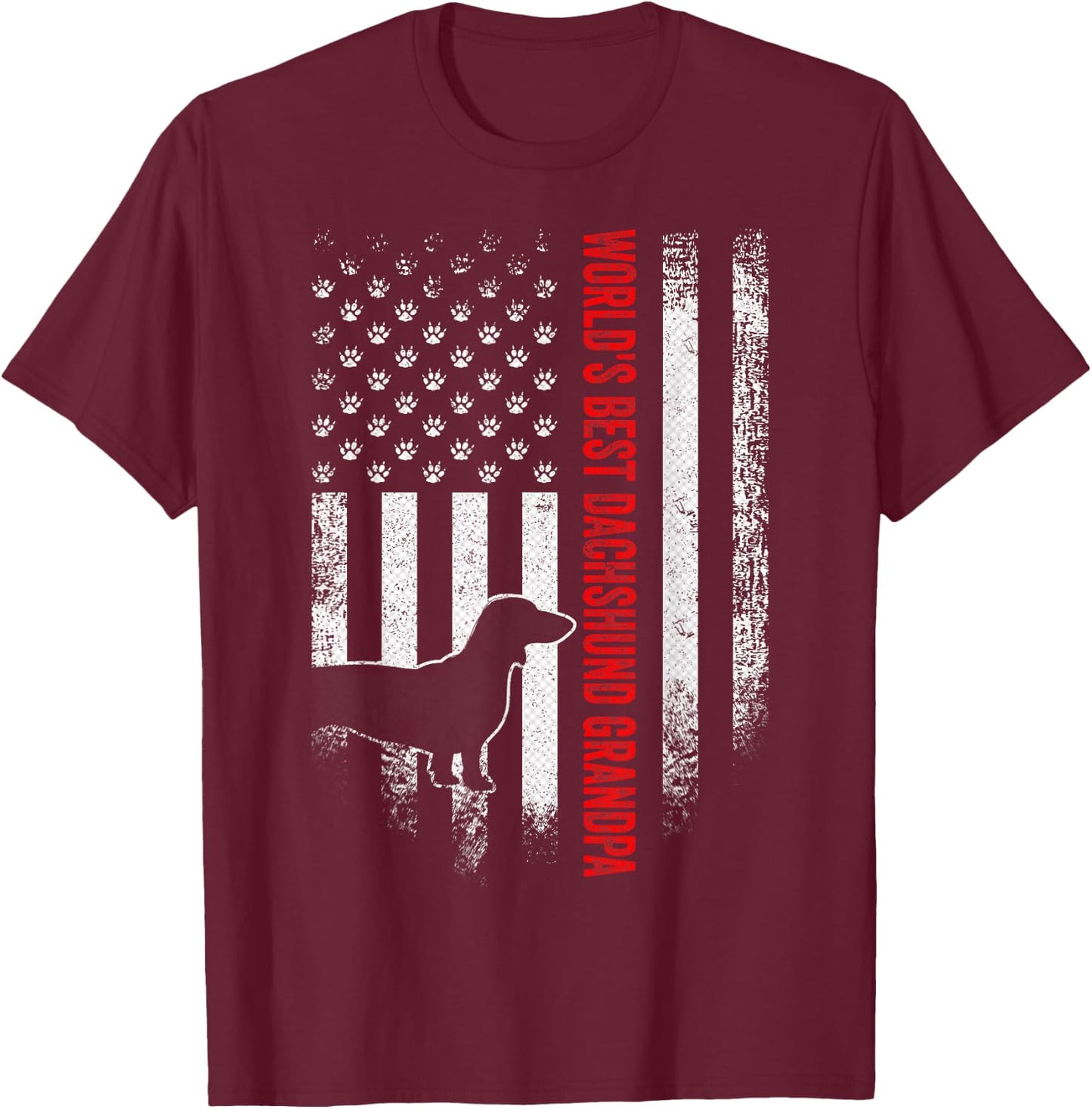 Vintage American Flag World's Best Dachshund Grandpa Funny Men T-Shirt - T-Shirt | Maroon