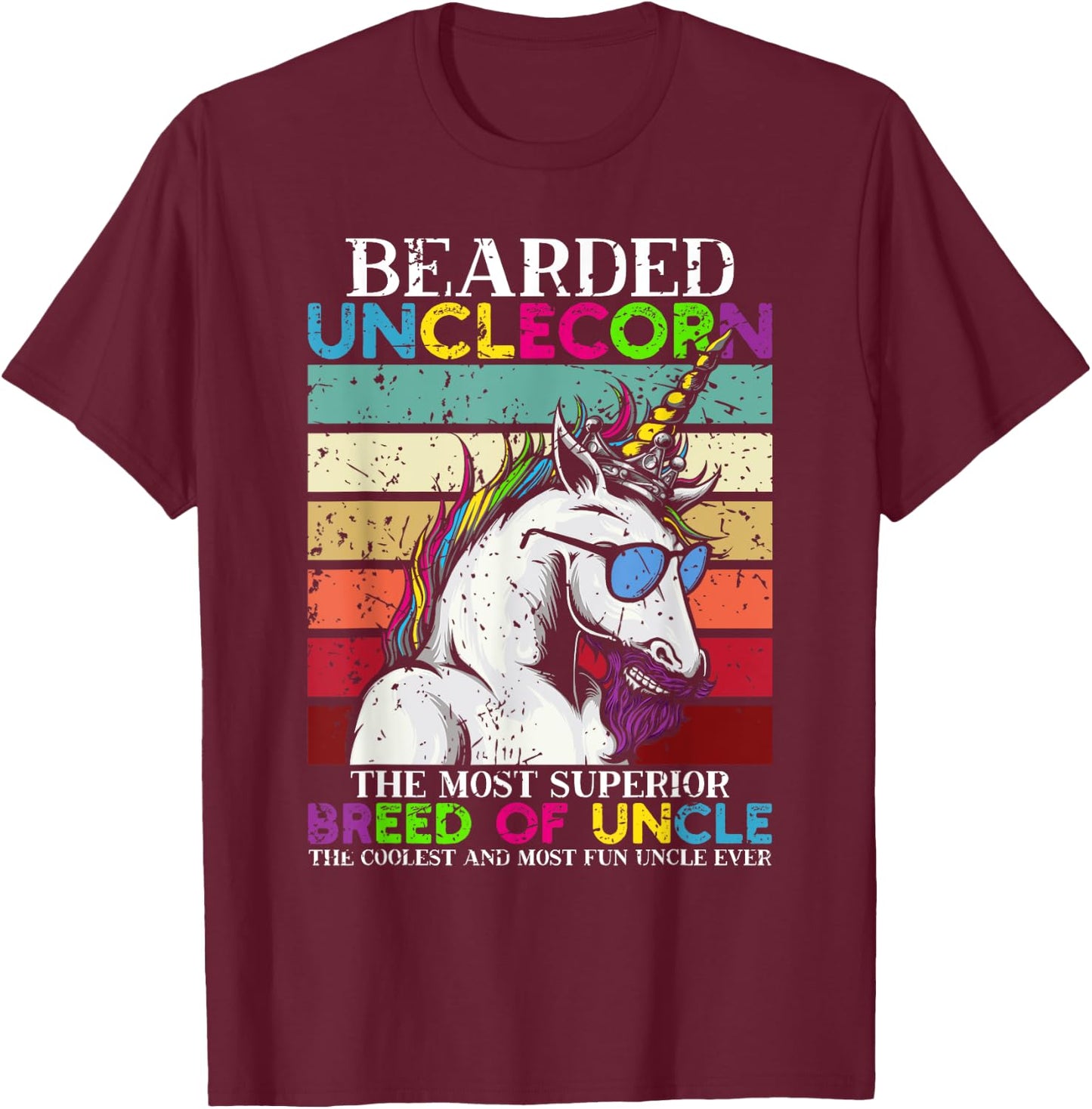Bearded Unclecorn Uncle Unicorn Men Funny T-Shirt - T-Shirt | Maroon