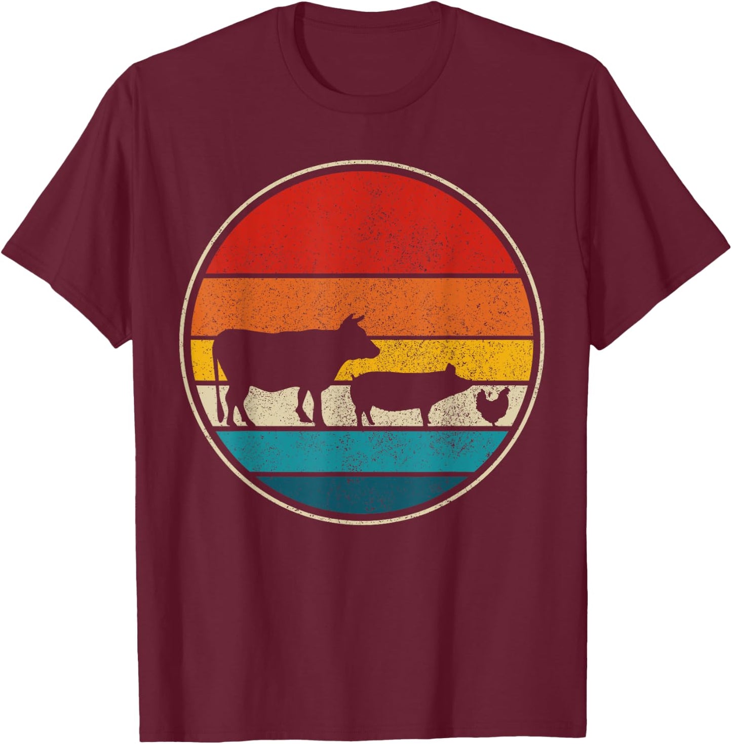 Farm Animals Cow Pig Chicken Vintage Retro Farm Gift T-Shirt - T-Shirt | Maroon