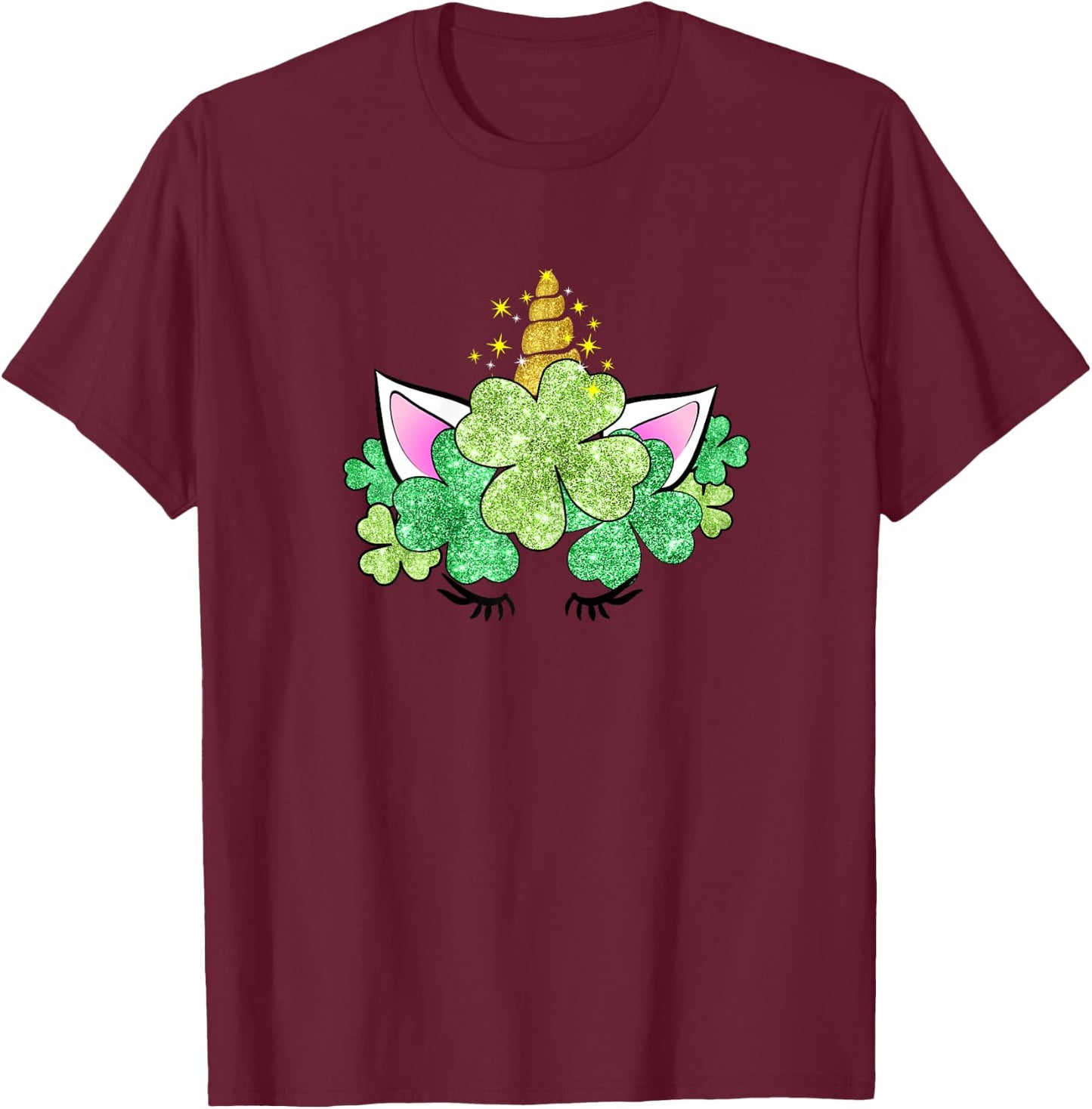 Green Shamrocks Irish Cute Unicorn Girls St Patrick's Day T-Shirt - T-Shirt | Maroon