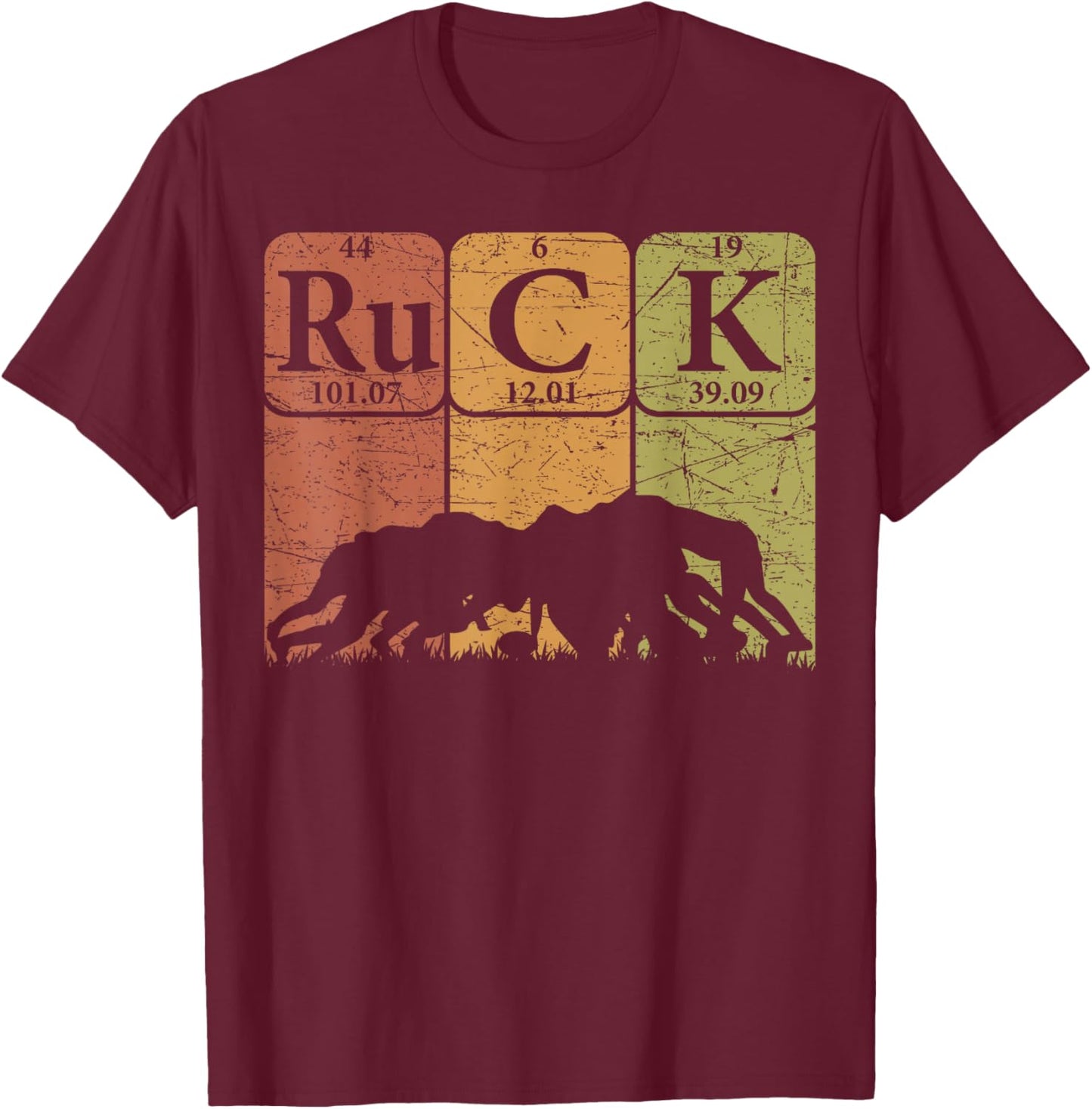 Ruck Rugby Periodic Table Elements Rugby Player Nerd Retro T-Shirt - T-Shirt | Maroon