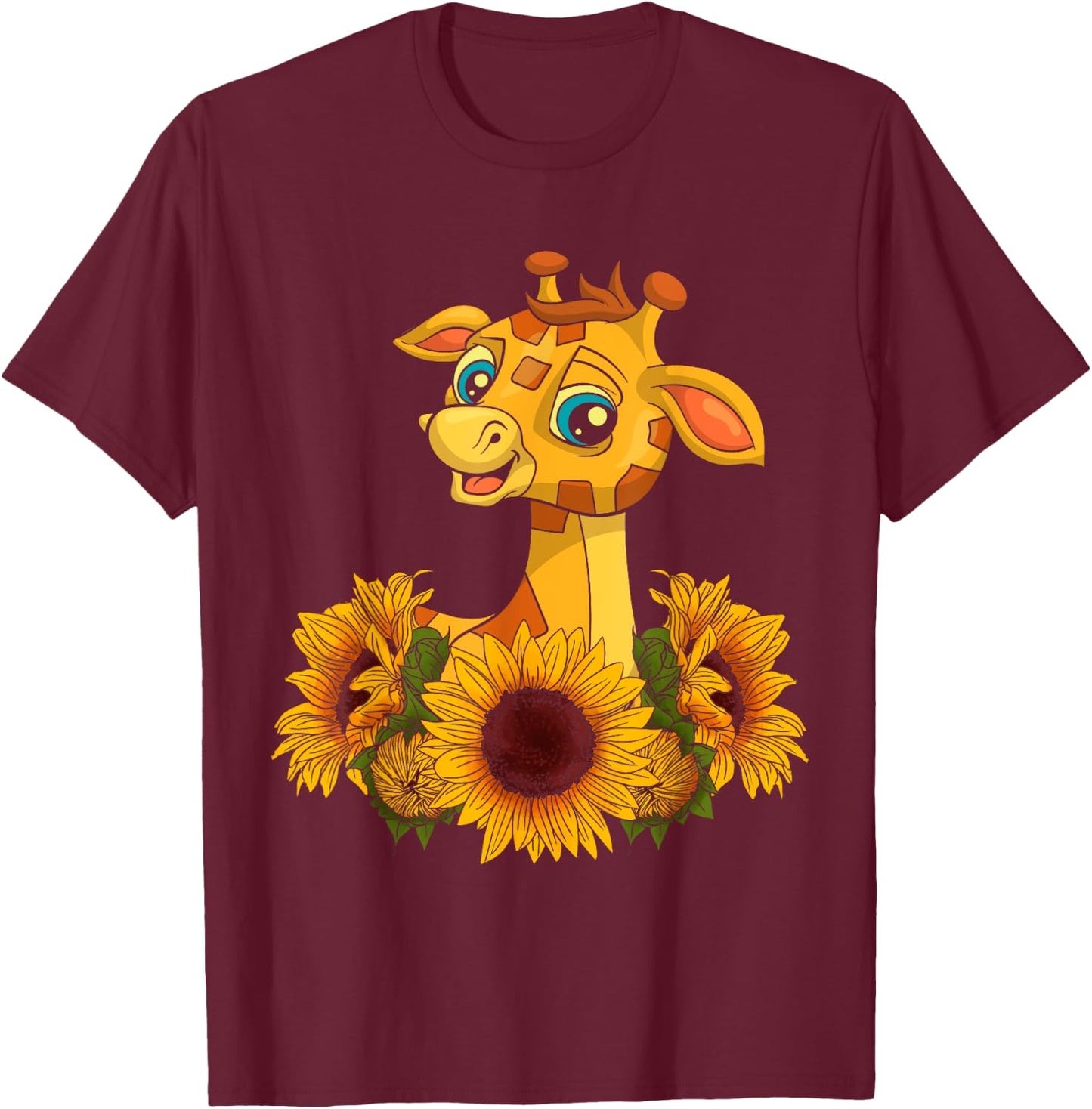 Sunflower Safari Africa Animal Toddlers Kids Gift Giraffe T-Shirt - T-Shirt | Maroon