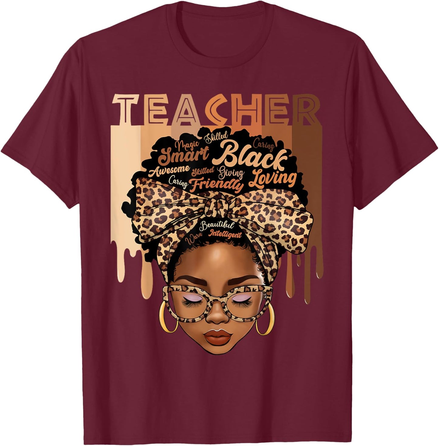 Black Teacher Magic Black History Month Afro Hair Melanin T-Shirt - T-Shirt | Maroon