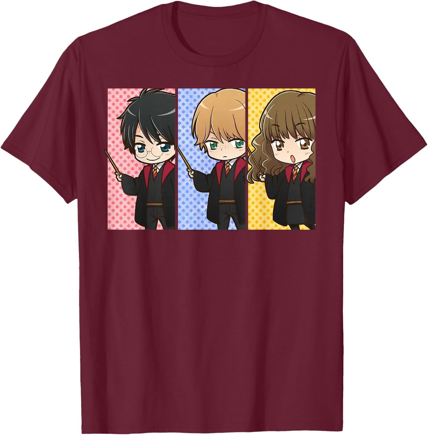 Harry Potter Anime Modern - Black, Small, -Adults, , Short Sleeve, Classic Fit, Cotton 100% T-Shirt - T-Shirt | Maroon