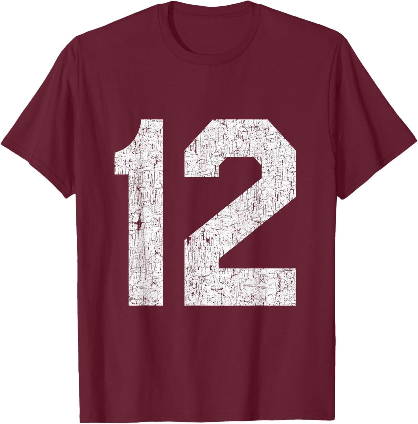 #12 Jersey Uniform Varsity Sports Number, 12th Birthday T-Shirt - T-Shirt | Maroon