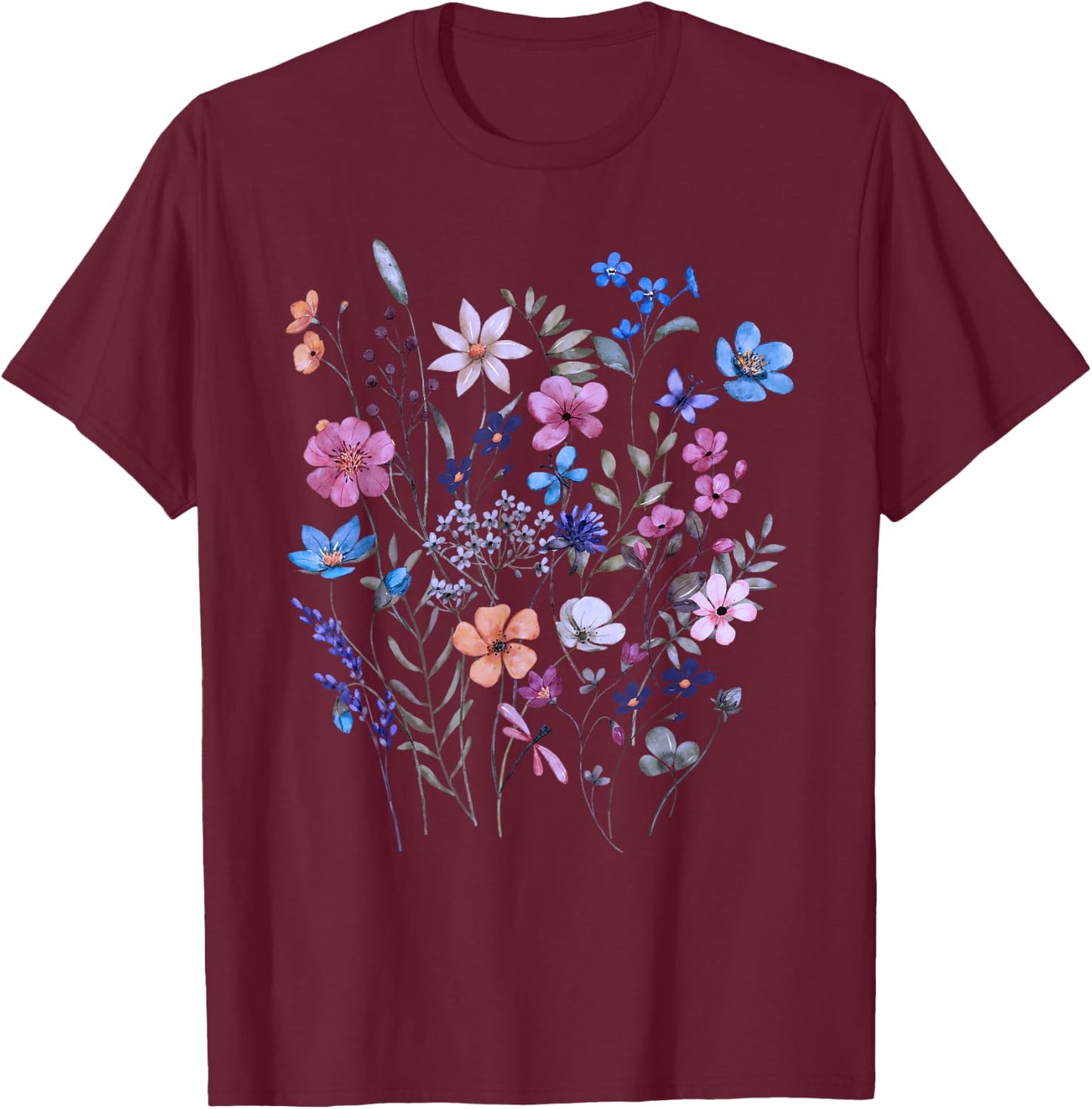 Vintage Flowers Women Wildflower Graphic Floral Gardening T-Shirt - T-Shirt | Maroon
