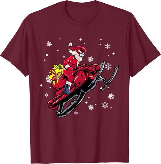 Snowmobile Santa Claus Snowmobiling Christmas Sled T-Shirt - T-Shirt | Maroon