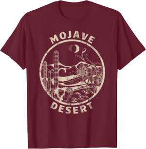 Mojave Desert Linocut Distressed Desert T-Shirt - T-Shirt | Maroon