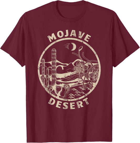 Mojave Desert Linocut Distressed Desert T-Shirt - T-Shirt | Maroon