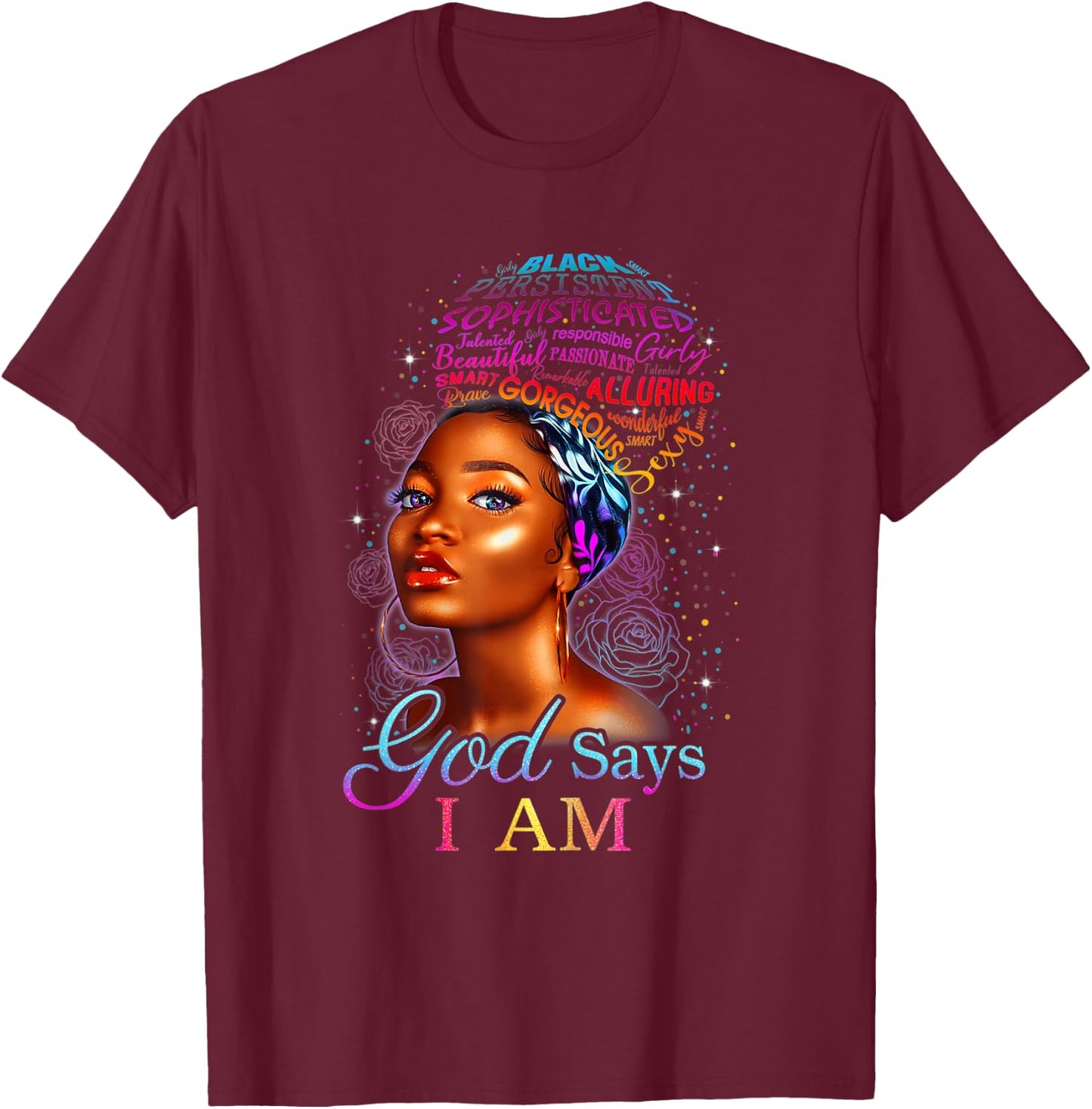 Black African American Ebony Blessed Queen Empowerment T-Shirt - T-Shirt | Maroon