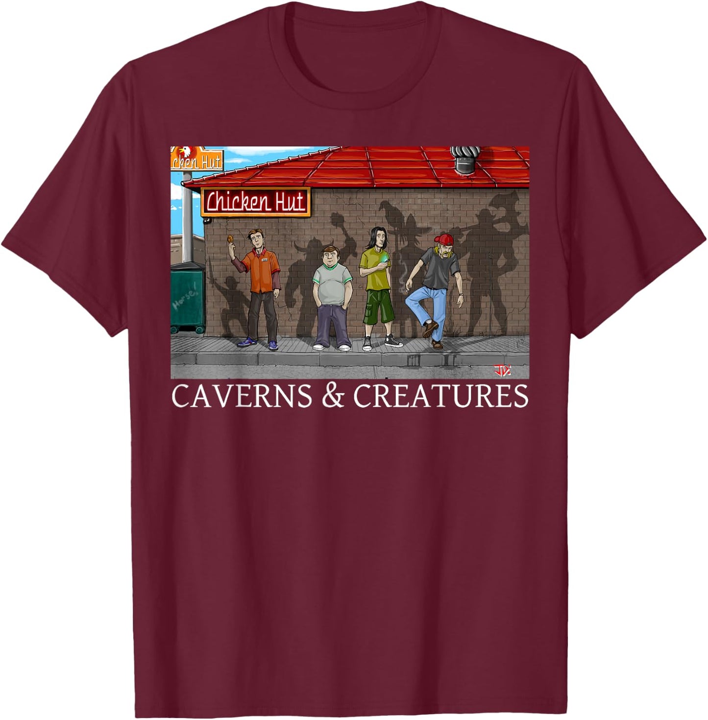 Chicken Hut Caverns & Creatures T-Shirt - T-Shirt | Maroon