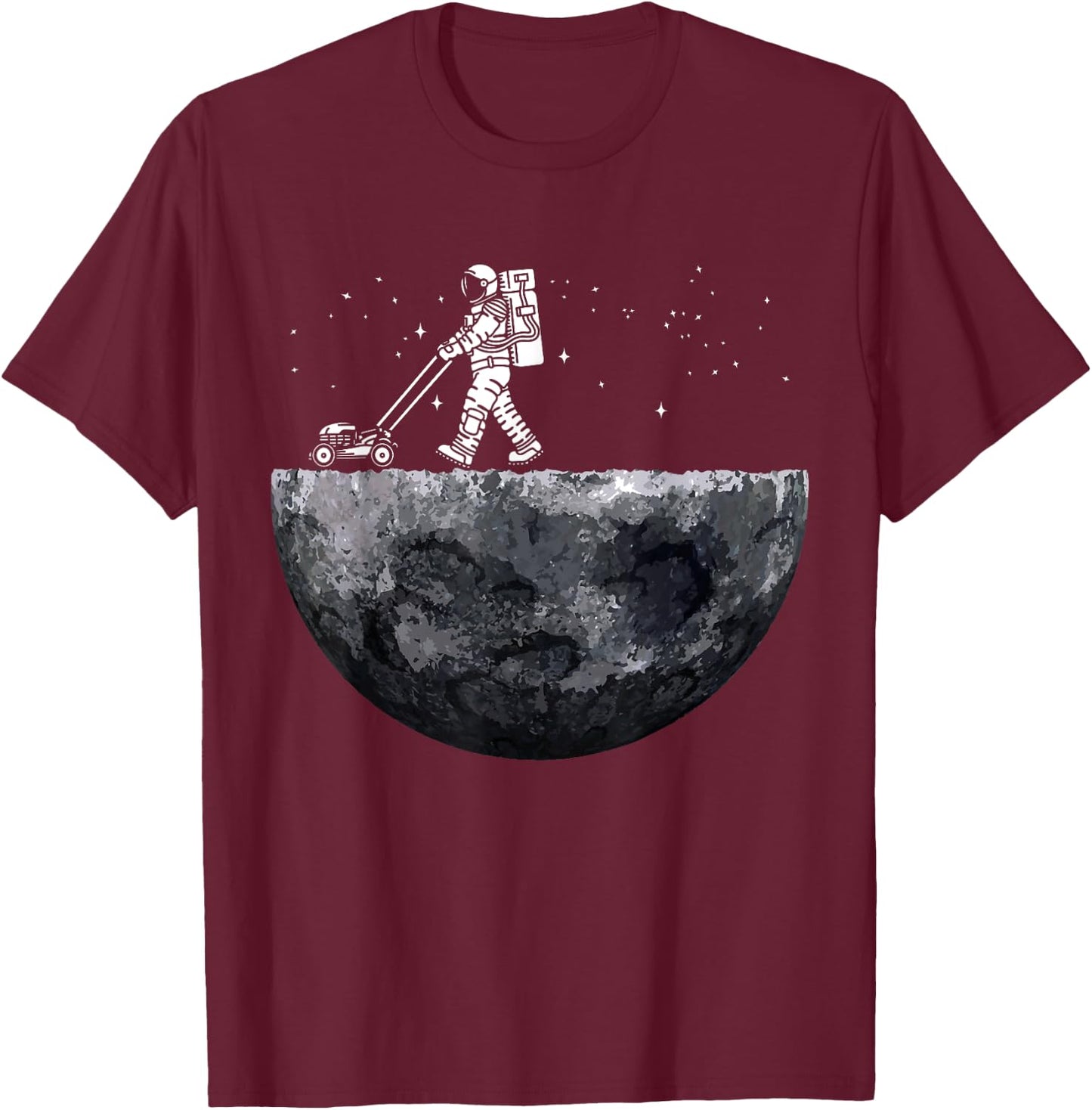 Astronauts Mowing Lawn on the Moon Vacuuming on the Moon T-Shirt - T-Shirt | Maroon