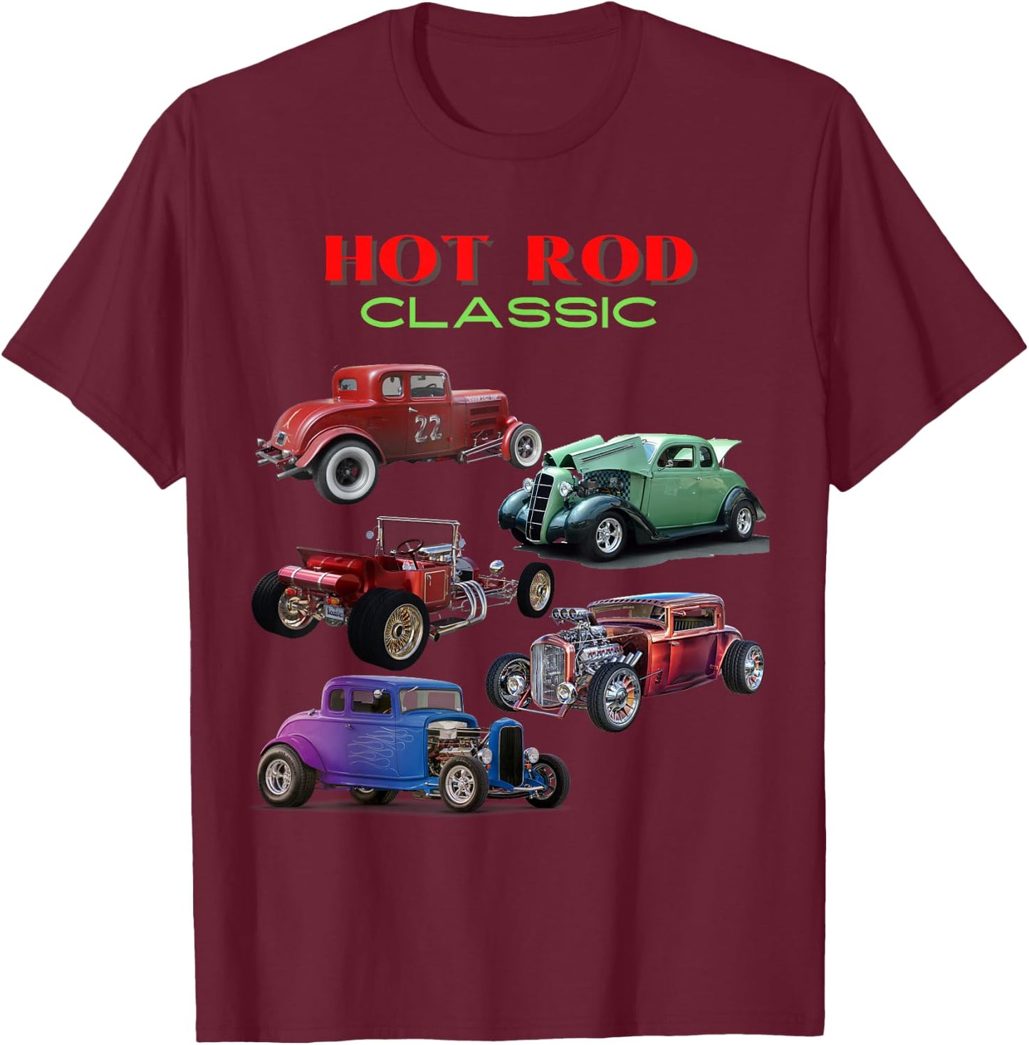 Vintage Car Collection Classic Hot Rod Antique Car - Men's Black Short Sleeve Classic Fit - Small T-Shirt - T-Shirt | Maroon