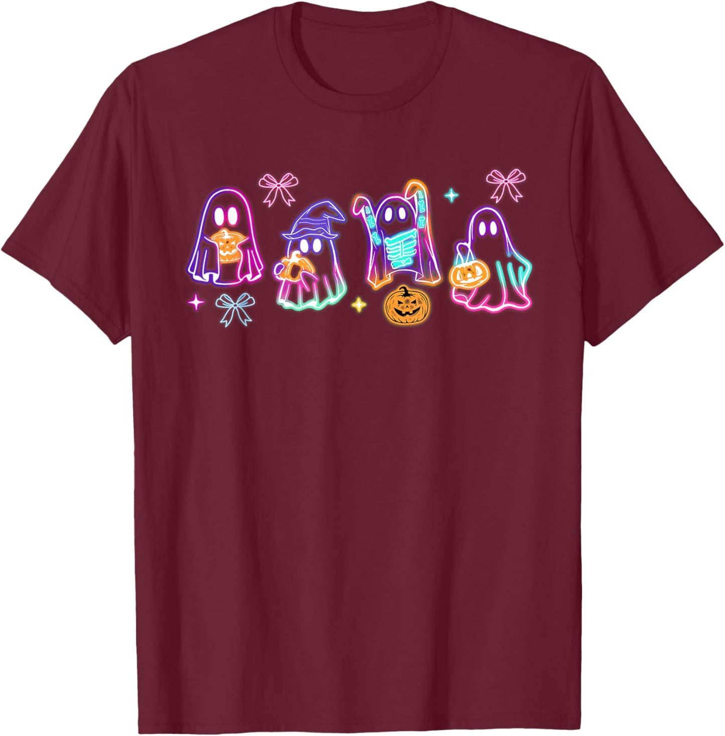 Spooky Season Ghost Neon Coquette Halloween Boujee Boo-Jee T-Shirt - T-Shirt | Maroon