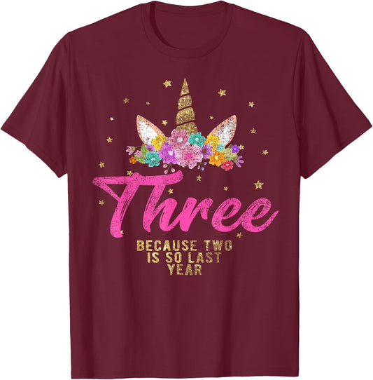 Unicorn Birthday Shirt for 3 Year Old Girl Gift 3 T-Shirt - T-Shirt | Maroon