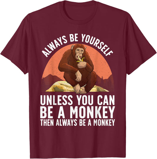 Funny Monkey Art Women Kids Zoo Animal Monkey Lover T-Shirt - T-Shirt | Maroon
