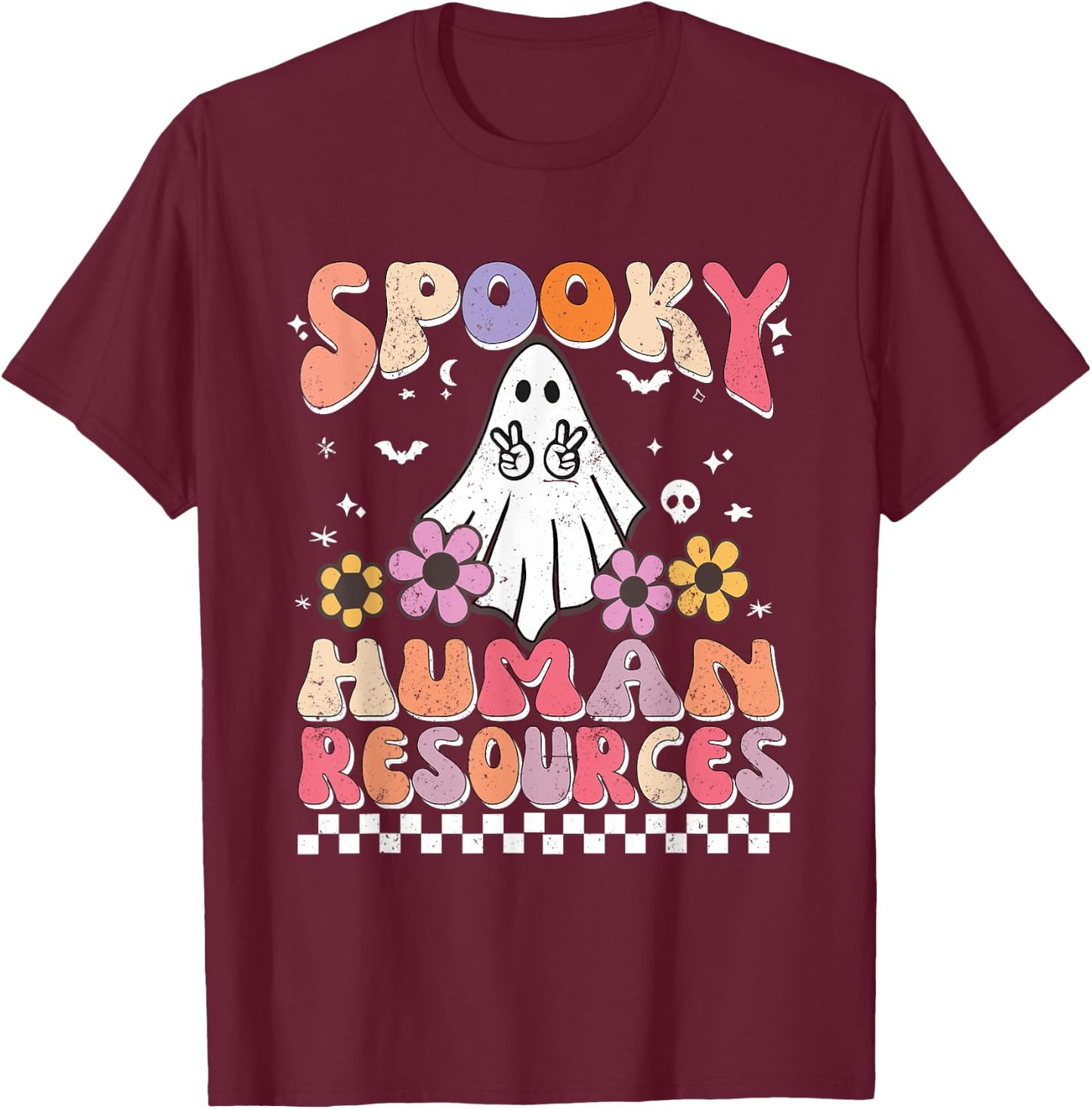 Spooky HR Manager Retro Groovy Halloween Matching HR Manager T-Shirt - T-Shirt | Maroon