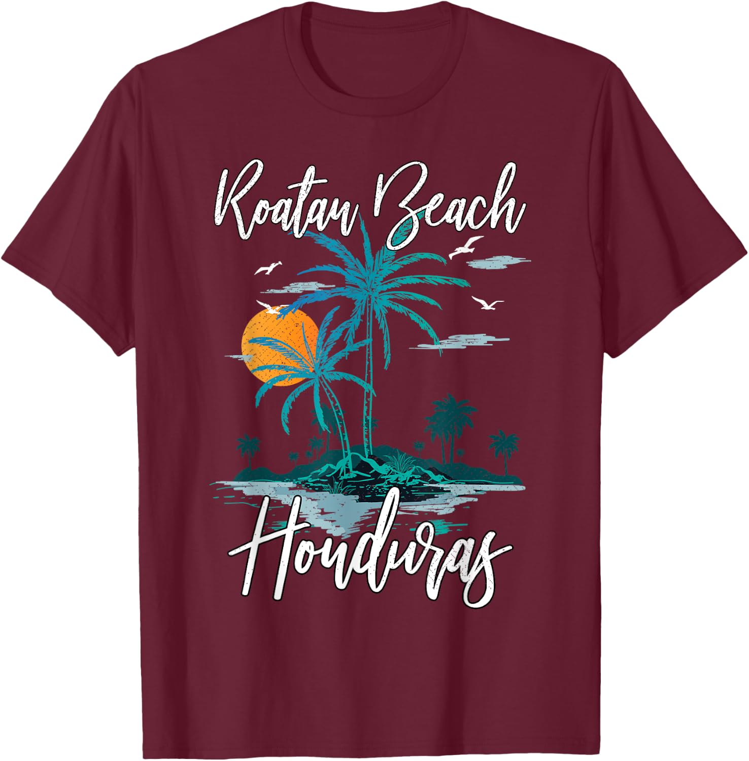 Family Vacation Retro Sunset Honduras Roatan Beach Women Girls Kids T-Shirt - T-Shirt | Maroon