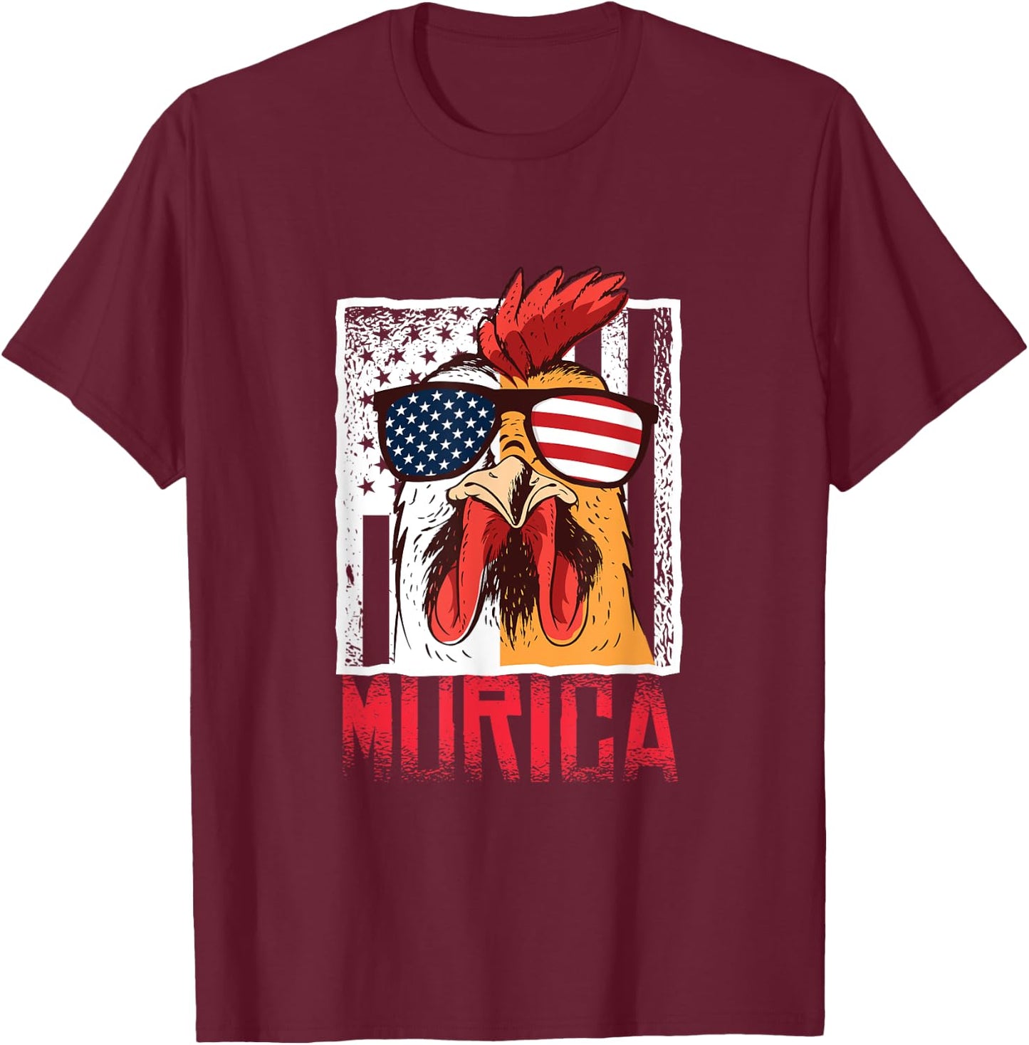 Merica Sunglasses Cock Funny Rooster Murica T-Shirt - T-Shirt | Maroon