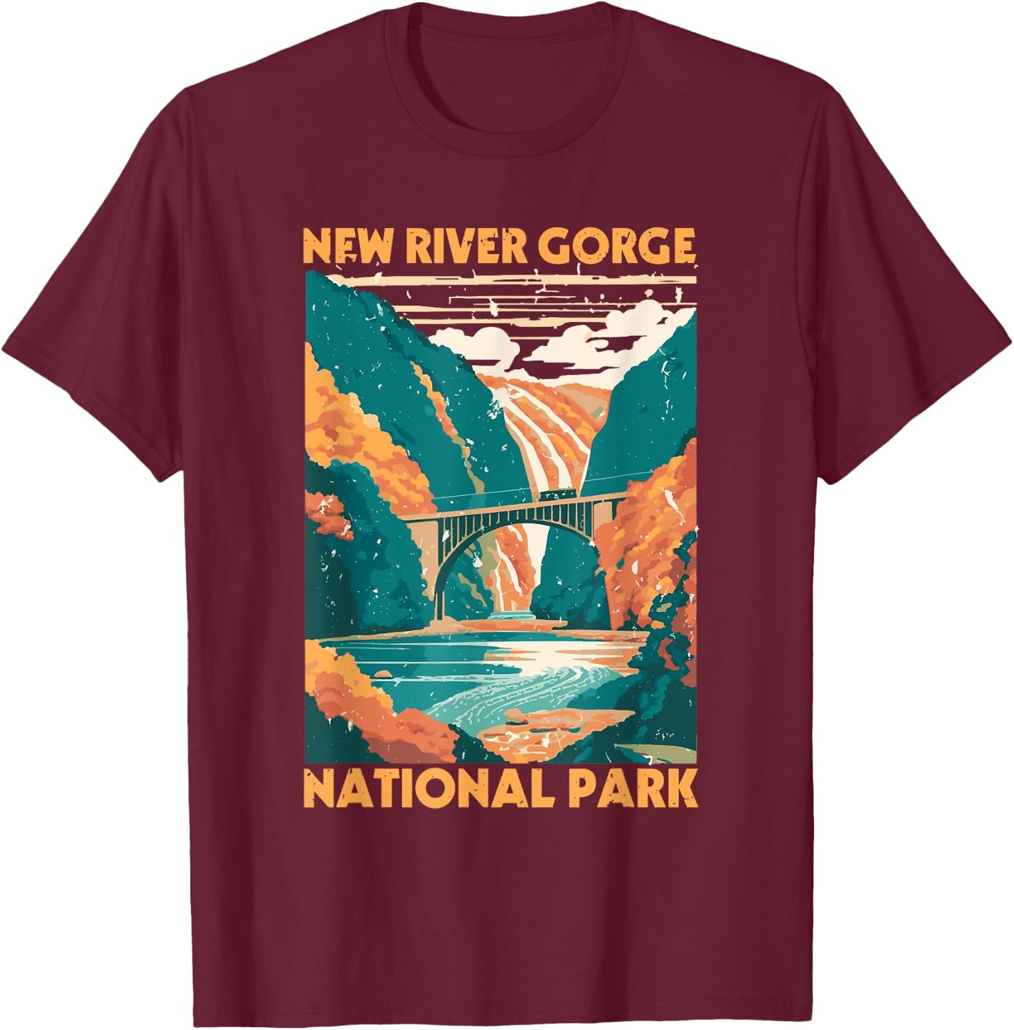 Vintage New River Gorge National Park West Virginia Travel T-Shirt - T-Shirt | Maroon