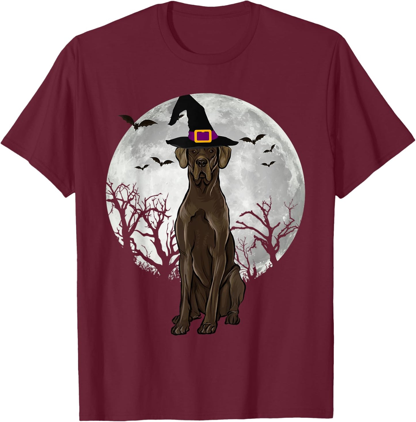 Scary Black Great Dane Dog Witch Hat Halloween Women T-Shirt - T-Shirt | Maroon