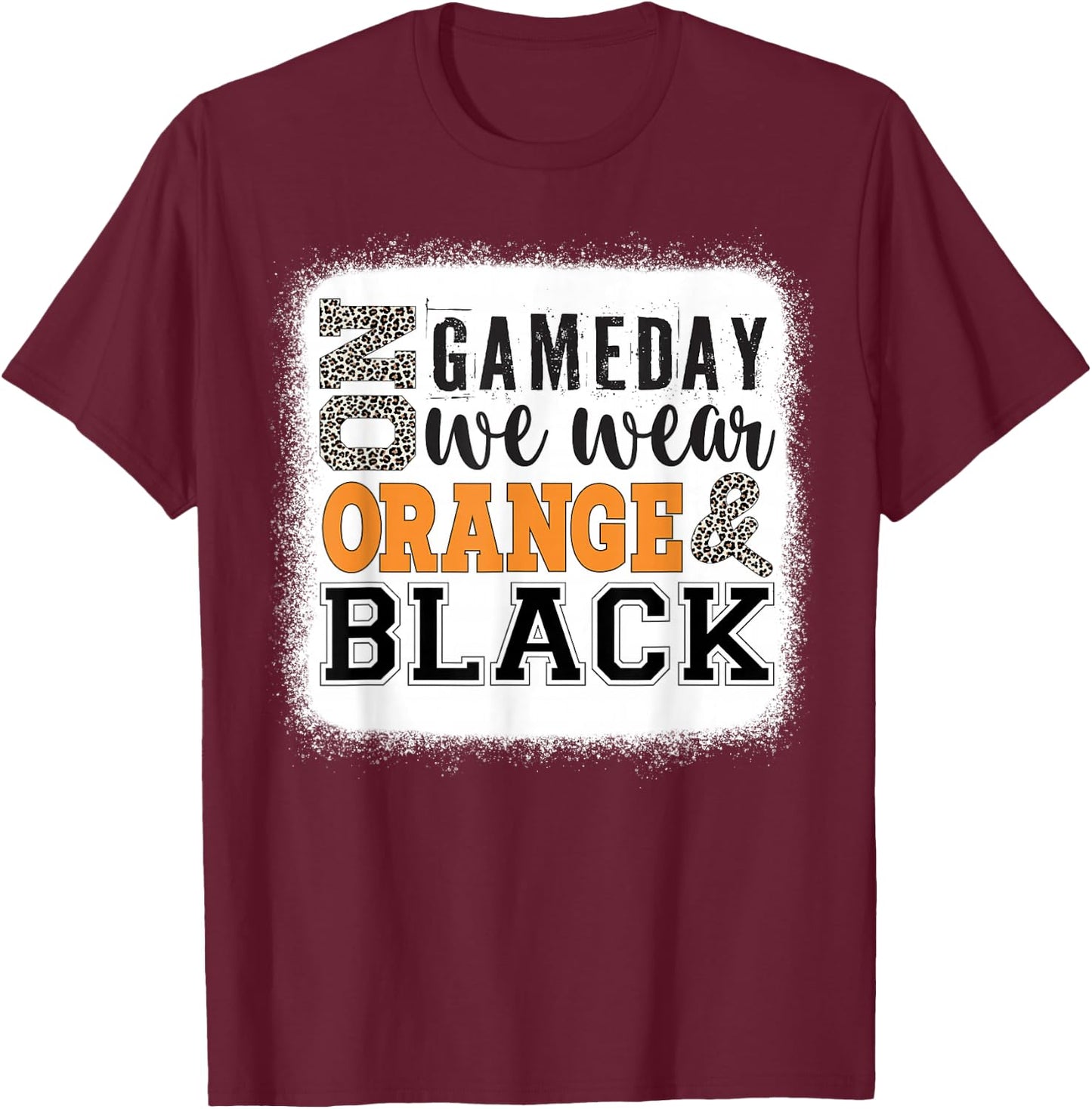On Gameday Football We Wear Orange and Black Leopard Print T-Shirt - T-Shirt | Maroon