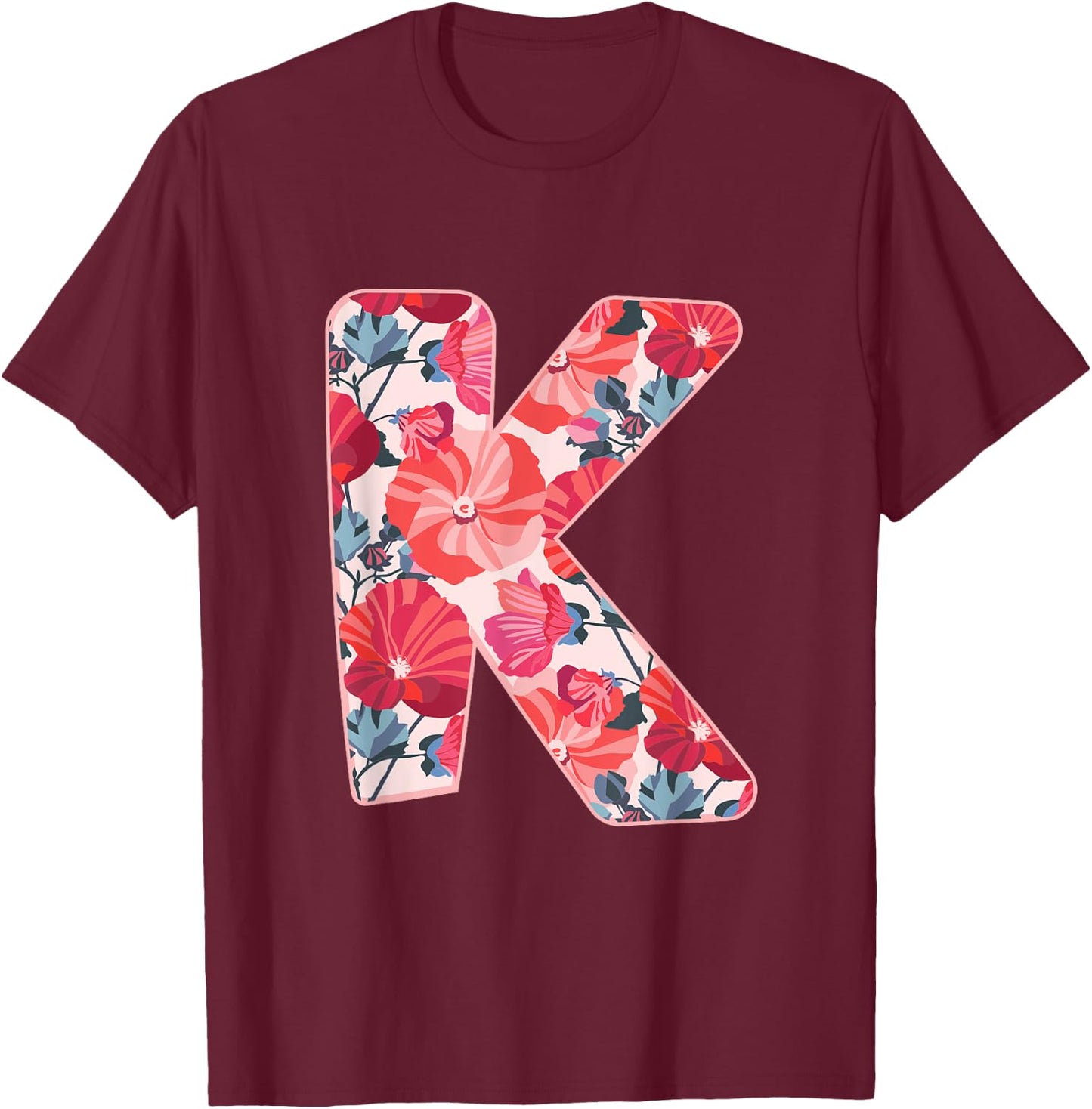 Letter K Sign Alphabet Last Name Consonants Flower Gift T-Shirt - T-Shirt | Maroon