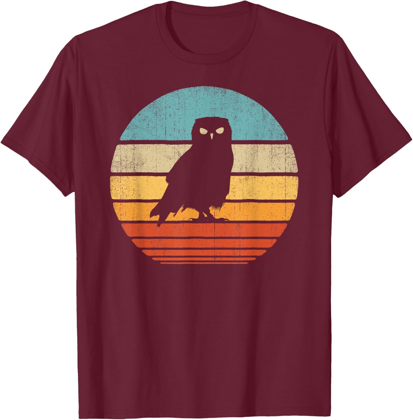 Owl Retro Vintage 60s 70s Sunset Bird T-Shirt - T-Shirt | Maroon