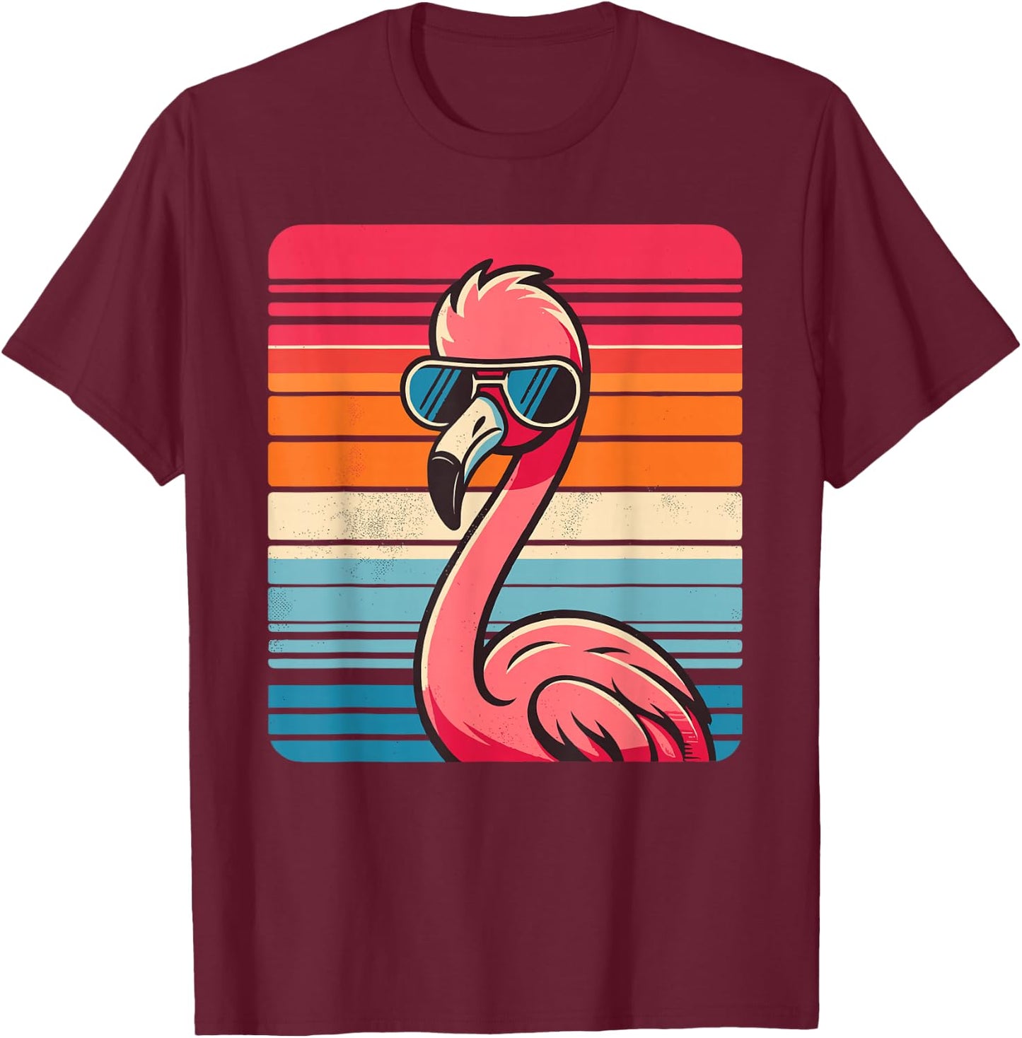 Cool Retro Flamingo in Sunglasses 70s 80s 90s Funny Flamingo T-Shirt - T-Shirt | Maroon
