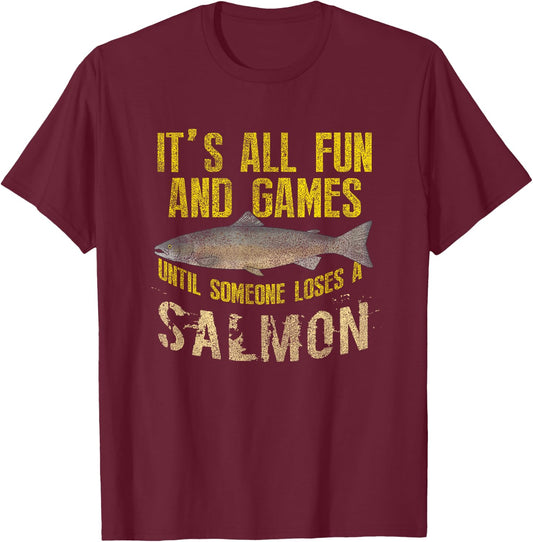 Funny Salmon Fishing Freshwater Saltwater Fish Angler T-Shirt - T-Shirt | Maroon