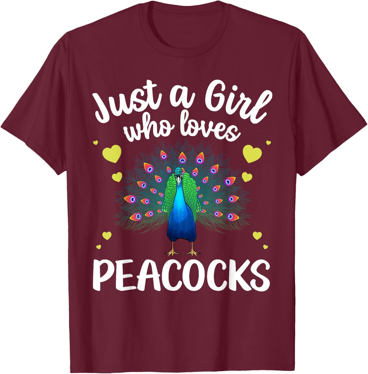 Funny Peacock Design For Girls Kids Youth Peacock Bird Lover T-Shirt - T-Shirt | Maroon